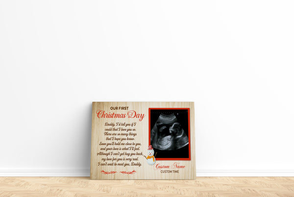 New Dad Canvas - Our First Christmas Day Canvas Custom New Dad Gift from Baby Bump First Christmas as Dad Expecting Father Daddy To Be Baby Reveal Pregnancy Announcement Gift- JC719