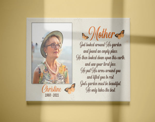 Mother Remembrance - Personalized Memorial Canvas| Angel Mom in Heaven, Memorial Gift for Loss of Mother, In Memory of Mom Sympathy Canvas, Bereavement Gift| N2337