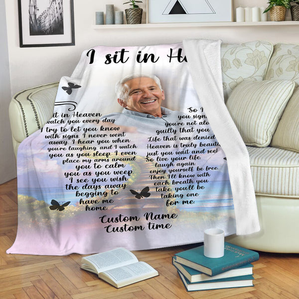 Memorial Blanket - As I Sit In Heaven Custom Picture Blanket| Meaningful Remembrance Fleece Throw, Deepest Grief Sympathy Gift, Loss of Loved One Memorial Blankets and Throws| N2384