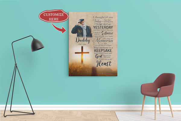 Personalized Memorial Canvas - I Thought of You Today| Christian Cross Canvas, Remembrance A Loved One in Heaven| Memorial Sympathy Gift for Loss of Mother, Father In Memory| N2416