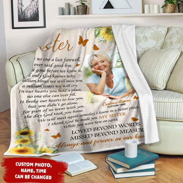 Personalized Sister Memorial Blanket - Butterfly & Sunflower Fleece Blanket Memorial Sympathy Gift for Loss Sister In Loving Memory of Sister Remembrance Blanket Condolence Gift - JB261