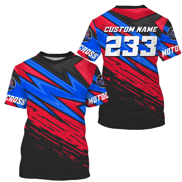 Custom Motocross jersey UPF30+ kid&adult blue red dirt bike racing off-road motorcycle racewear NMS945