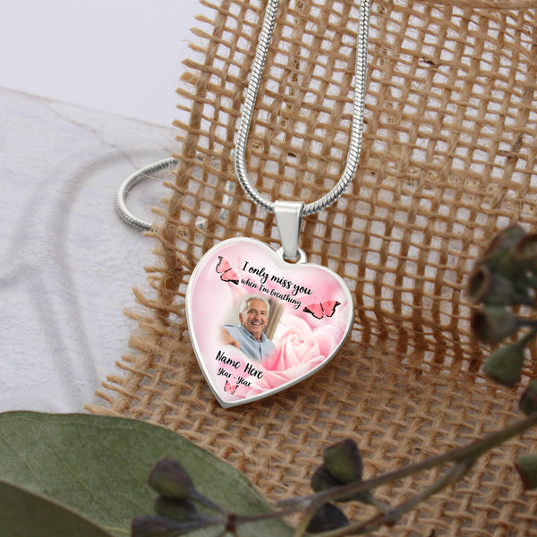 Memorial necklace with picture| I only miss you| Rememberance jewelry gift for loss Mom Dad Son NNT31