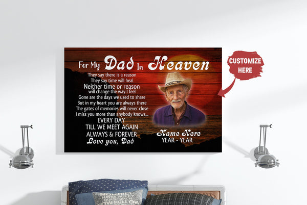 Dad in Heaven Memorial Canvas Personalized Dad Remembrance Father's Day Sympathy Gift for Loss of Dad| N2586