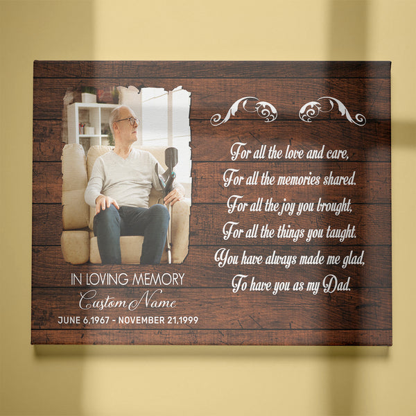 Personalized Dad remembrance canvas, Bereavement loss gift for father picture frame, Dad in heaven CNT03