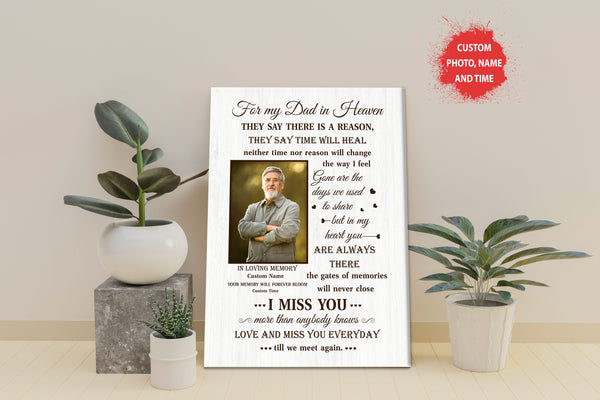 Dad In Heaven Memorial Canvas| Personalized Memorial Gift for Loss of Dad, Father in Heaven| JC910