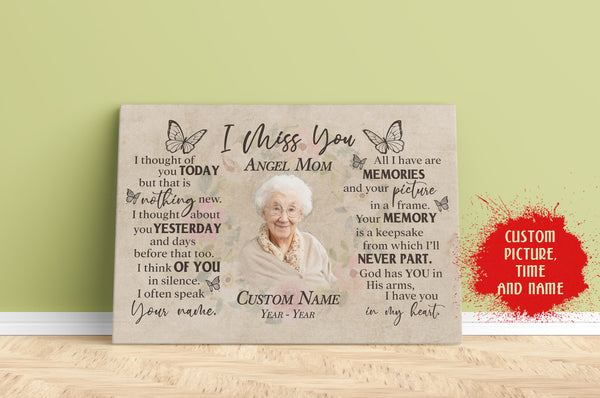 Custom Mother Memorial Canvas| I Miss You Mom| Butterfly Memorial Gift for Loss of Mother Sympathy Gift Loss of Mom| In Memory of Mom on Birthday Christmas Mother's Day in Heaven JC540 Myfihu