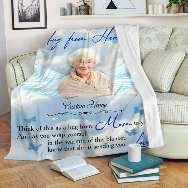 Personalized Memorial Blanket - Mom in Memory Picture Blanket Remembrance Throw - Hug from Heaven VTQ100