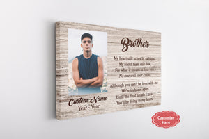 Brother Remembrance Personalized Canvas| Brother Living in My Heart| Brother Memorial Gifts, Sympathy Gifts for Loss of Brother, Bereavement Condolence Gifts| N2407