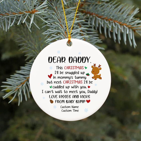 Dear Daddy from Baby Bump Christmas Ornament - Custom Ornament Gift for New Dad, Dad To Be, Expecting Father on Christmas| Baby Shower Gift Baby Reveal Pregnancy Announcement Ornament| JOR07