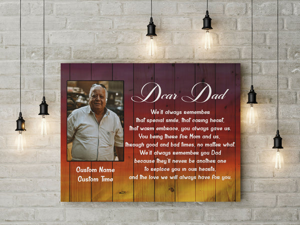 Personalized Canvas Dear Dad In Heaven| Father Memorial Gift, Sympathy Gift for Loss of Dad| JC907