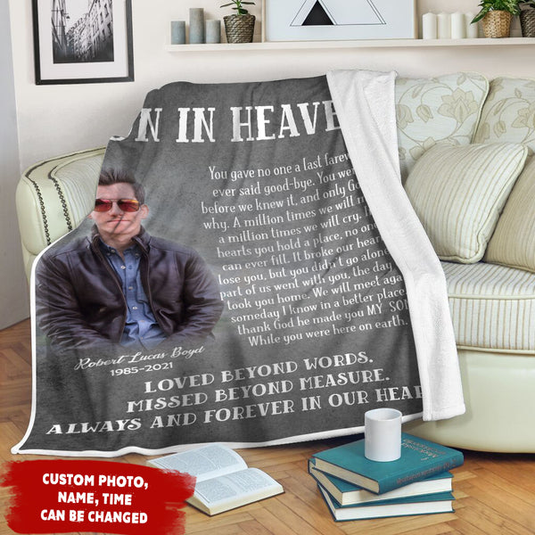 Personalized Son Memorial Blanket| Son in Heaven Fleece Blanket Memorial Gift for Loss Son In Loving Memory of Son Angel Son Remembrance Blanket Loss Son Sympathy Condolence Gift| JB257