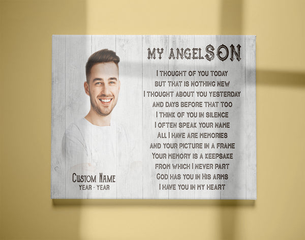 Son Remembrance Personalized Canvas - My Angel Son in Heaven| Memorial Sympathy Gifts for Loss of Son, Son Bereavement Keepsake, Youth Cancer Condolence Gift| N2425