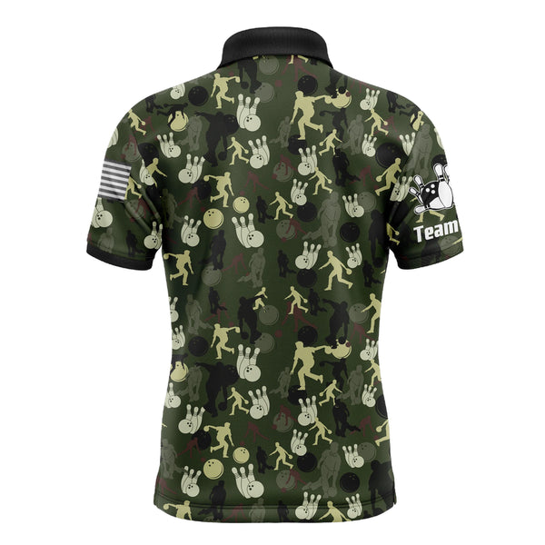 Personalized Men Bowling Polo Shirt Camo Balls and Pins Team Short Sleeves Men Bowlers Jersey NBP12