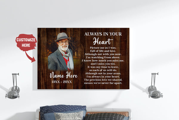 Personalized Memorial Canvas - Always in Your Heart, Sympathy Gift for Loss of A Loved One in Heaven| N2552