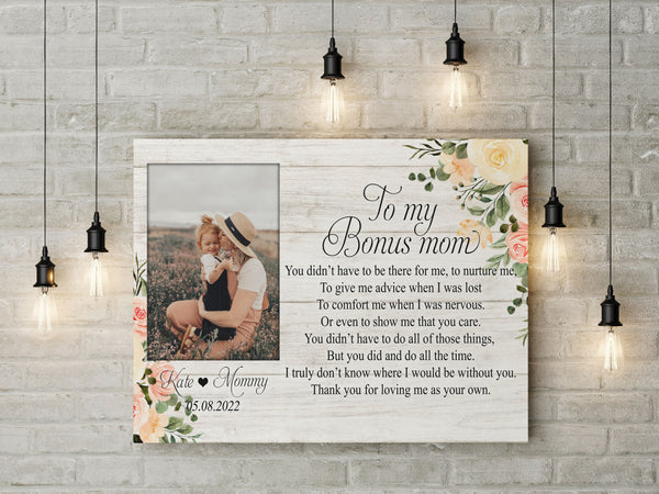 Canvas for Bonus Mom| Step Mom Gift Bonus Mom Wall Art, Present for Stepmom for Mother's Day, Christmas, Birthday, Gift for Bonus Mother Canvas, Mothers Day Gift Floral| AP570