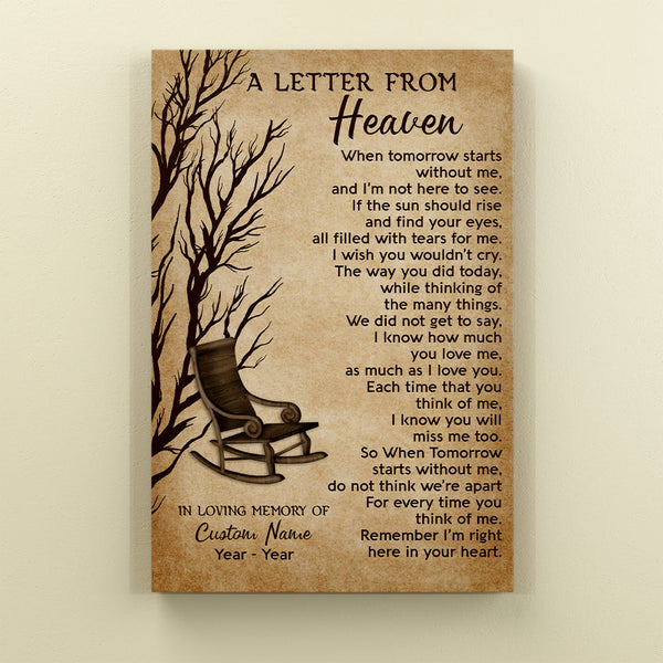 A Letter From Heaven Memorial Canvas Gift - Personalized Remembrance Gift For For Loss Of Loved One, Loss Dad Husband Mom Wife NXM61