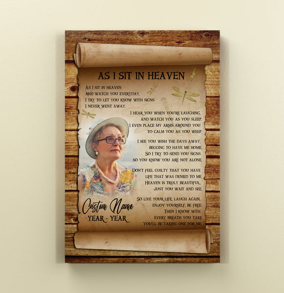 As I Sit in Heaven Personalized Memorial Gifts for Loss of Loved one, Sympathy Canvas for Loss of Father Mother VTQ118