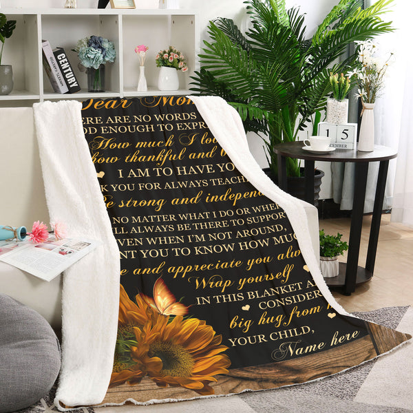 Personalized Blanket Dear Mom - Sunflower Blanket for Mom| Custom Gift for Mom from Daughter Son Kids| Gift for Mom on Christmas Mother's Day Birthday| Mom Blanket Mother Blanket| JB28