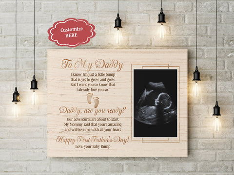 First Fathers Day Personalized Sonogram Canvas Dad to Be Gift New Daddy 1st Time Father Expecting Dad| N2577