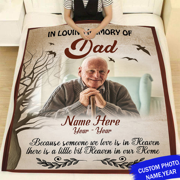 Dad Memorial Blanket| Personalized In Loving Memory| Dad Remembrance, In Heaven Father| Sympathy Gift for Loss of Father| N1729 Myfihu