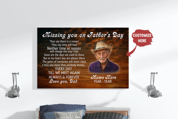 Missing You on Father's Day Personalized Dad Memorial Canvas Sympathy Gift for Loss of Father in Memory| N2588