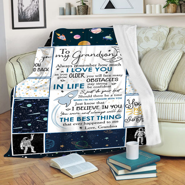 Grandson Personalized Blanket | Stay Strong And Be Confident - Astronaut Blanket | Courage Fleece Throw from Grandma | T931