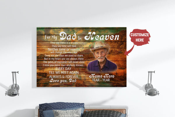 Dad Memorial Canvas Personalized Dad Remembrance Father's Day in Heaven Sympathy Gift Loss of Father| N2585