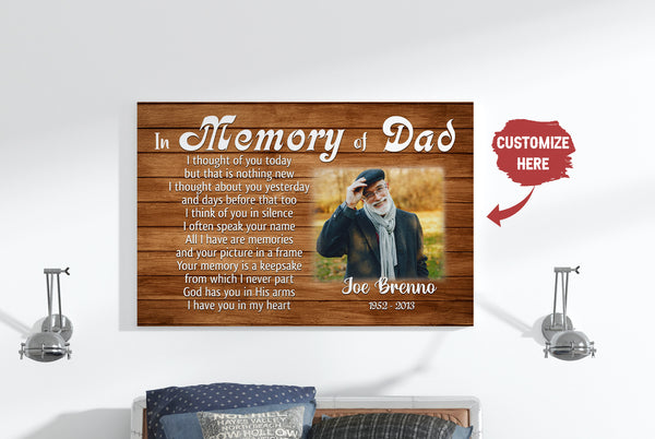 Dad Memorial Canvas - Personalized Photo&Name| My Dad in Heaven| Dad Remembrance, In Heaven Father Memorial| Sympathy Gift for Loss of Father, In Loving Memory| N2428