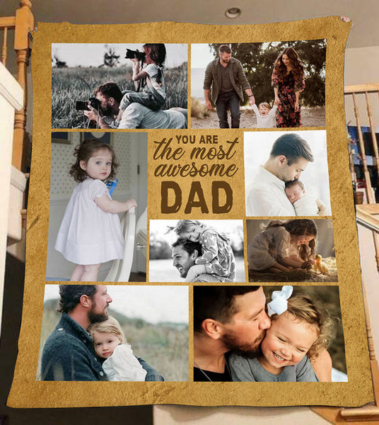 Personalized Dad Blanket| The Most Awesome Dad Blanket| Dad Photo Collage Blanket| Dad Birthday Dad Christmas Dad Gift for Father's Day| Gift for Dad from Daughter Son| JB204