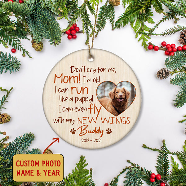 Pet Memorial Ornament - Don't Cry for Me, Pet Loss Ornament, Custom Remembrance for Loss of Dog, Loss of Cat, Sympathy Gift for Dog Mom| NOM115