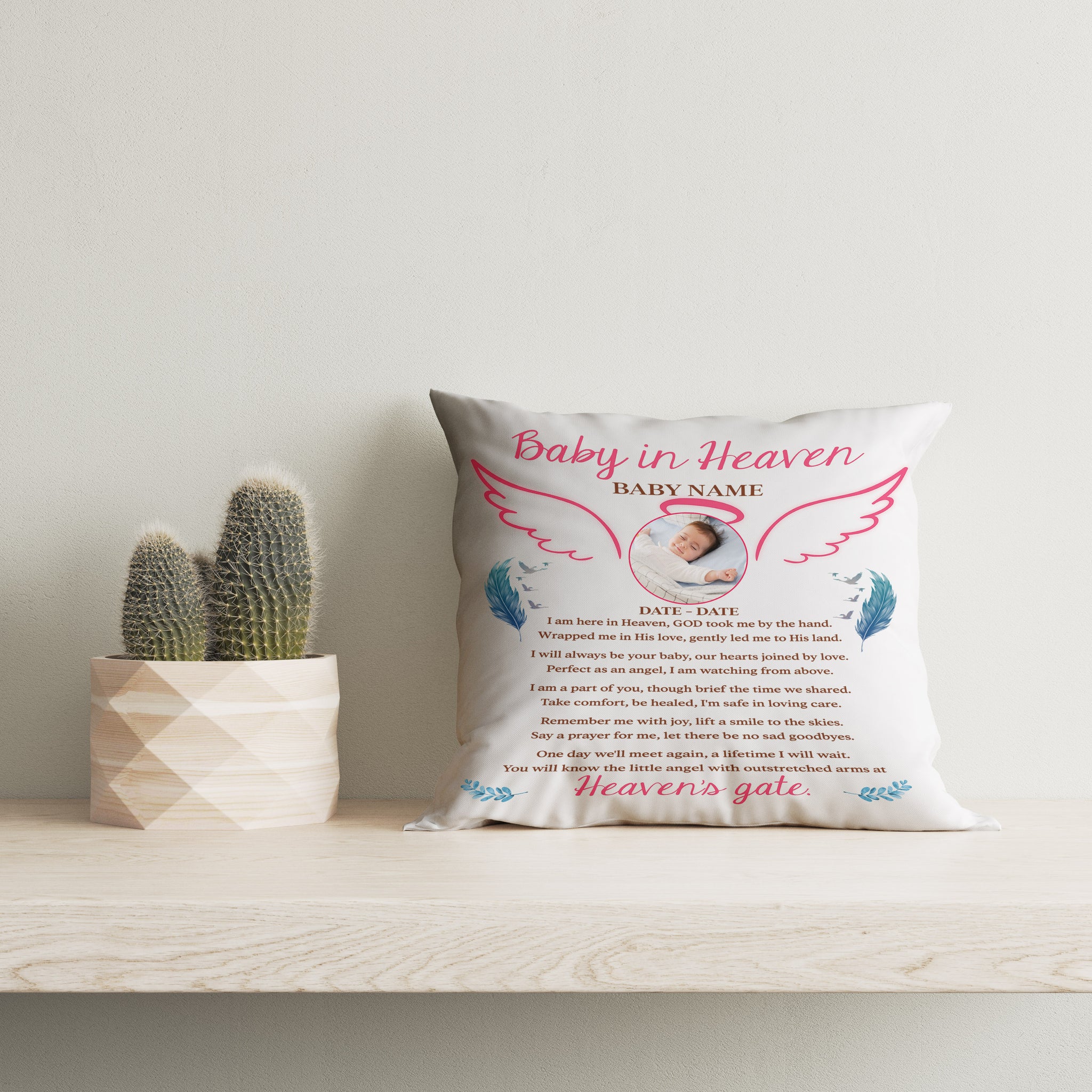 Baby in Heaven Memorial Pillow Personalized Baby Angel Sympathy Gift for Loss of Baby 1-sided Print| NPL62