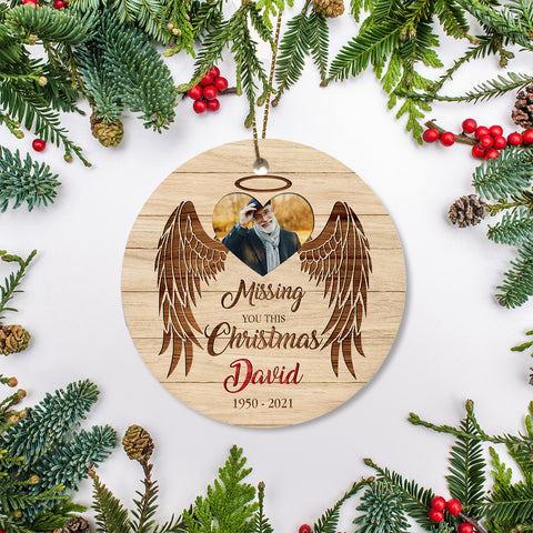 Custom Memorial Ornament - Missing You This Christmas, Christmas in Heaven, In Memory Home Decor for Loss of Father, Mother, Son, Brother| NOM31