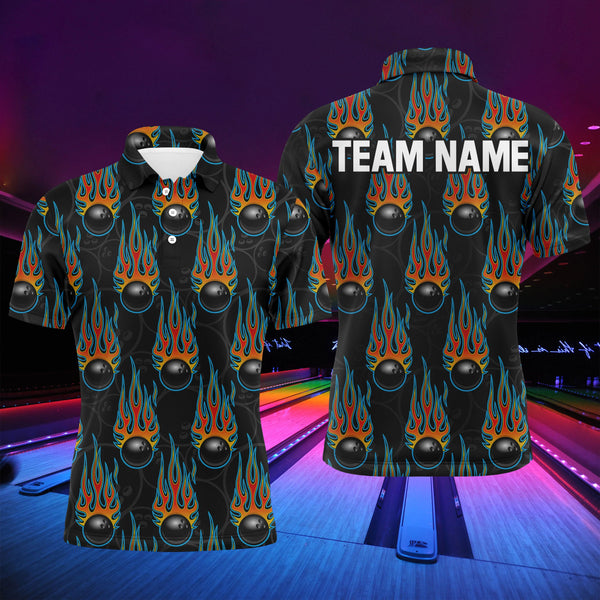 Flame Bowling Polo Shirt, Personalized Men Short Sleeves Bowlers Jersey Custom Team Name NBP40