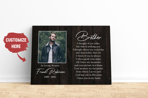 Brother Remembrance - Personalized Memorial Canvas| In Memory of Brother Memorial Canvas, Memorial Gift for Loss of Brother, Sympathy Bereavement for Brother in Heaven| N2418