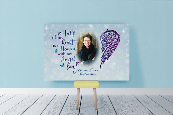 Son Remembrance| Personalized Memorial Canvas| My Angel Son, Memorial Gift for Loss of Son, Loss of a Child| Remembrance Sympathy Gifts| Bereavement Condolence Gifts| N2402