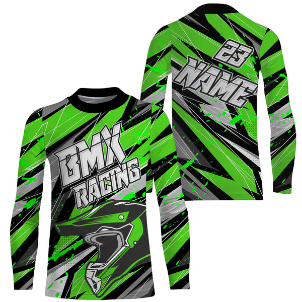 Personalized BMX racing jersey Adult&Kid UPF30+ green Enduro off-road motocross Cycling racewear| SLC51