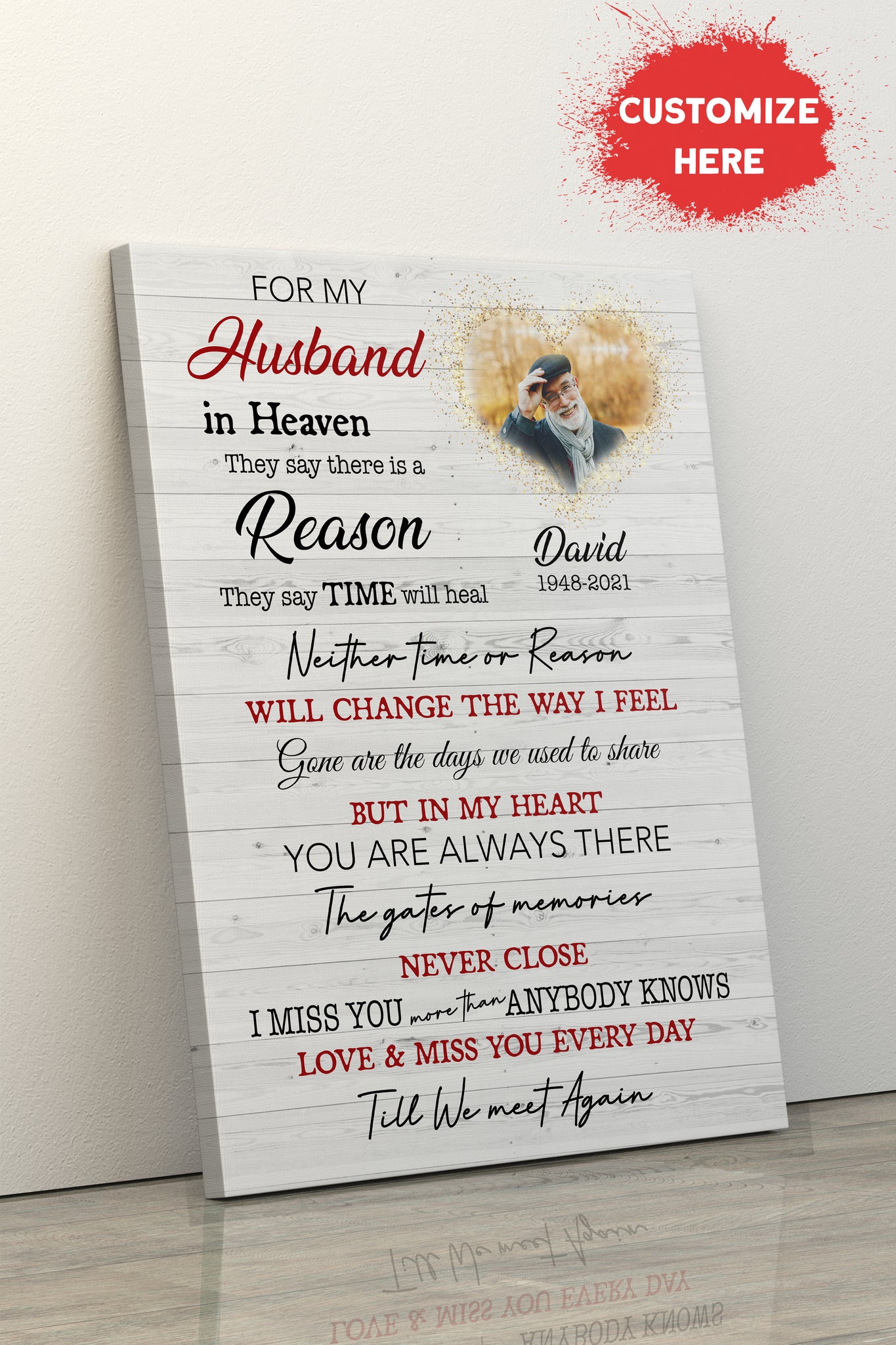 Husband Memorial Canvas - For My Husband in Heaven| Husband Remembrance, Memorial Sympathy Gift for Loss of Husband, In Memory Bereavement| N2434