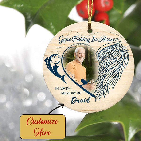 Personalized Memorial Ornament | Gone Fishing in Heaven Ornament - Christmas Sympathy Gift for Loss Dad, Loss Father | Remembrance Ornament | Bereavement Gift AP328