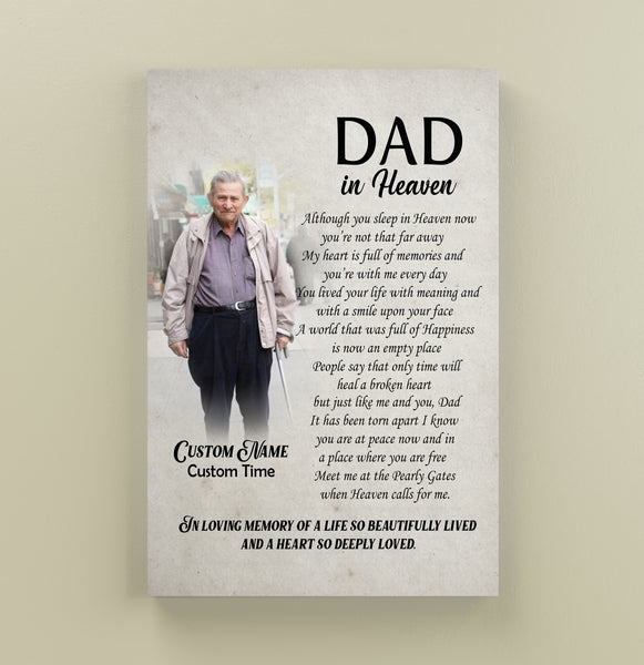 Dad Remembrance Canvas - Dad in Heaven Memorial Canvas Personalized Memorial Gift Sympathy Gift for Loss of Dad In Loving Memory of Father in Heaven Dad Bereavement Gift - JC756