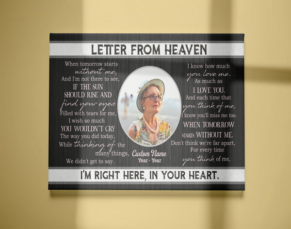 A Letter From Heaven Memorial Canvas| Custom Sympathy Gift for Loss of Loved One Remembrance Keepsake| JC849