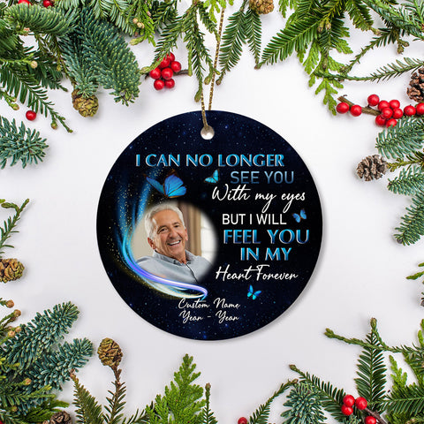 Personalized Memorial Ornament - No Longer See You, Christmas in Heaven Remembrance Home Decor, Memorial Gift for Loss of A Loved One| NOM110