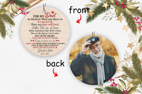 Personalized Father Memorial Circle Ornament - For My Dad Ornament Custom Dad Photo 2 Sided Ornament Custom Dad Memorial Dad Sympathy Dad Remembrance Ornament - JOR42