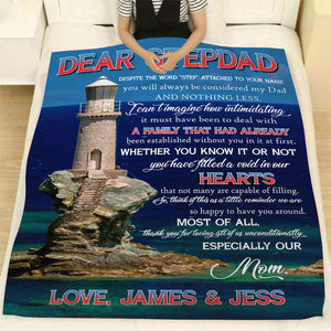 Dear Stepdad Blanket - Custom Name Blanket| Lighthouse Blanket Gift for Stepdad Bonus Dad| Thoughtful Gift for Stepfather| Stepdad Gift for Christmas, Father's Day, Birthday| JB99