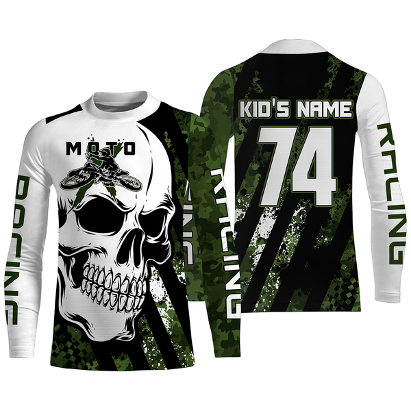 Skull MotoX jersey custom number motocross UPF30+ green camo dirt bike racing motorcycle racewear NMS950