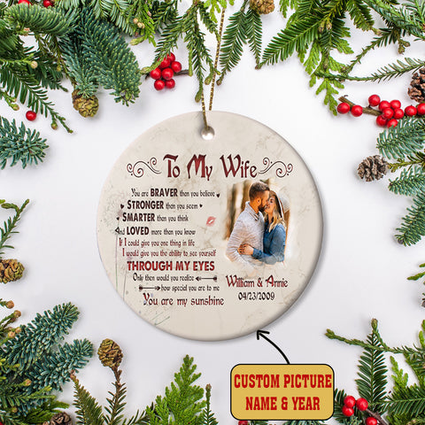 To My Wife Ornament - Personalized Photo Christmas Ornament for Wife, Couple Ornament, First Christmas Marriage| NOM168