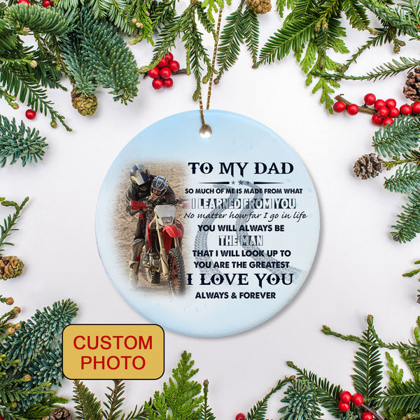 Dad Biker Christmas ceramic ornament with picture to my Dad Motocross dirt bike motorcycle ornament NOM237