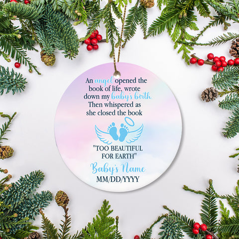 Baby Memorial Ornament - Too Beautiful for Earth, Baby in Heaven, In Memory Home Decor for Loss of Baby, Child Loss, Miscarriage, Infant Loss| NOM32