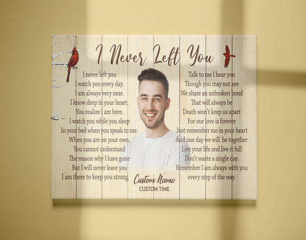 Personalized Memorial Canvas - I Never Left You Cardinal Memorial Gift Sympathy Gift for Loss of Loved One Father Mother Son In Loving Memory Canvas Remembrance Keepsake Gift - JC777