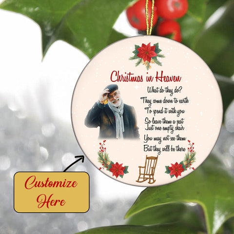 Personalized Memorial Ornament - Christmas in Heaven, Remembrance Home Decor, Empty Chair Memorial Gift for Loss of A Loved One| NOM108